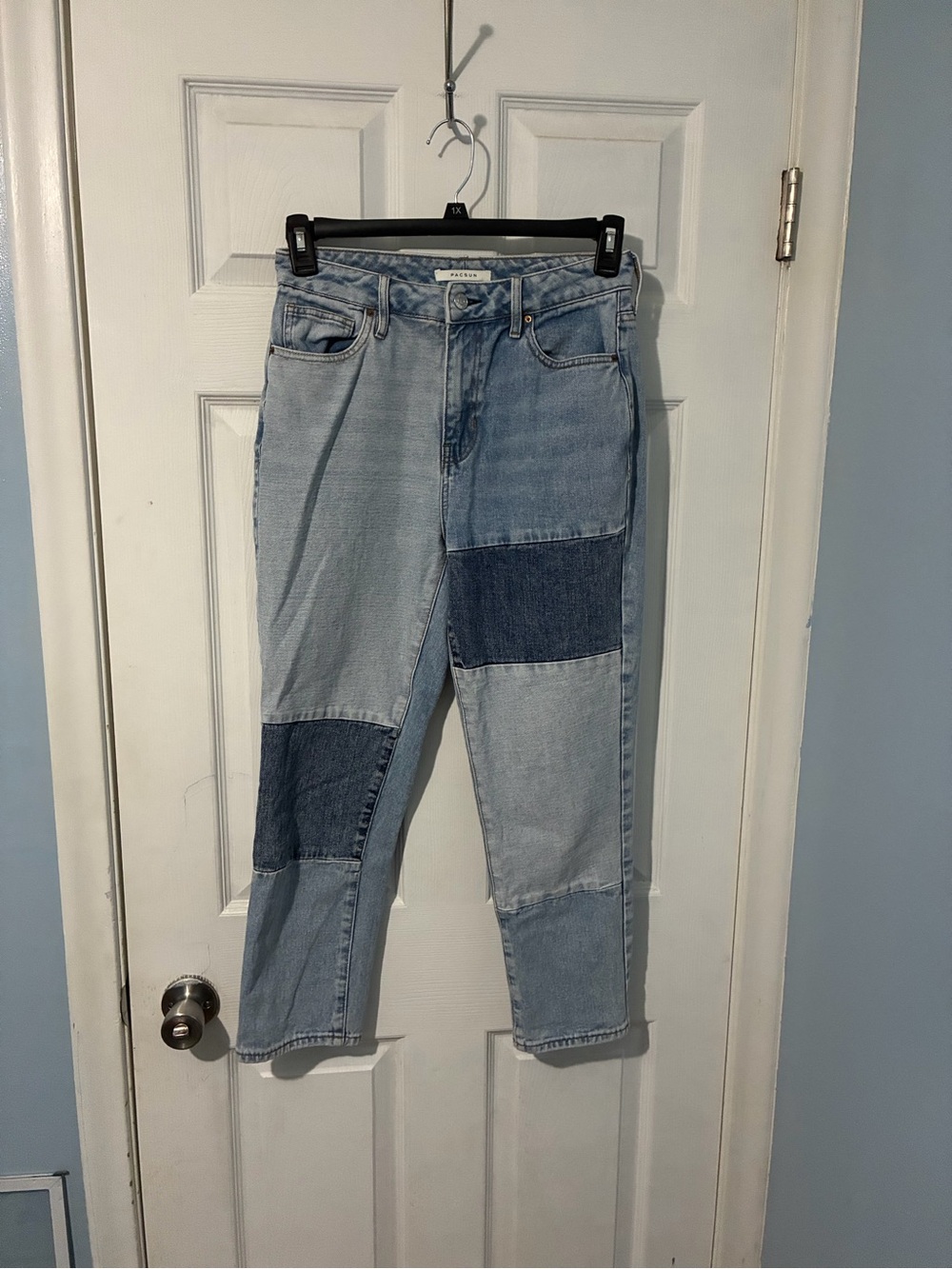 PacSun Two-Tone Light and Dark Blue Patchwork Ankle Jeans